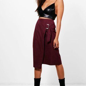 Tall Suedette Wrap Tie Skirt From BooHoo in Berry